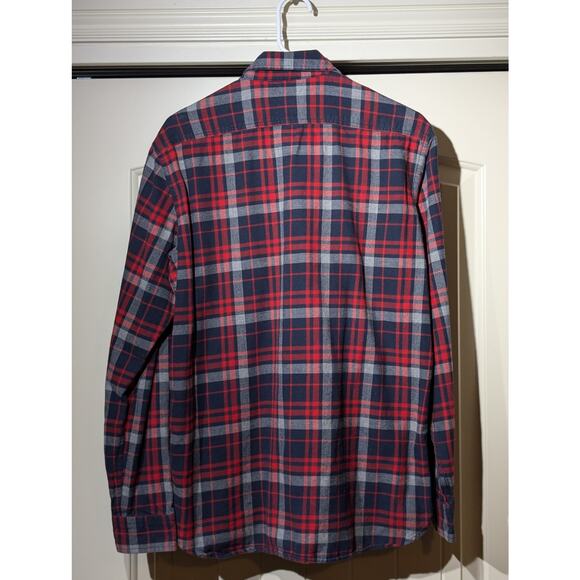 Lands' End Canvas Cotton Red Navy Plaid Pocket Flannel Button Up Shirt Mens M - Picture 9 of 10